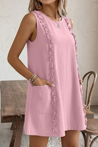 Sunny Day Charm Solid Ruffle Front Dress Blue Small