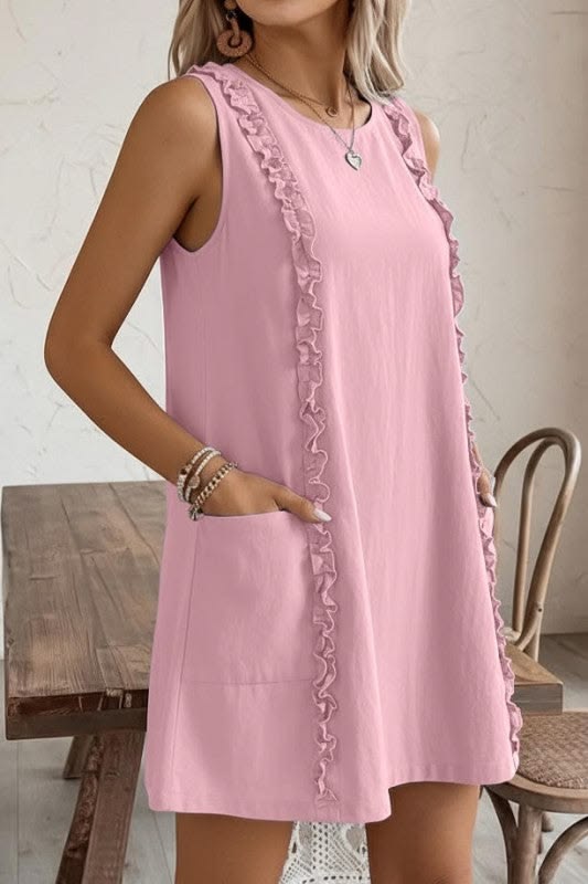 Sunny Day Charm Solid Ruffle Front Dress Blue Small