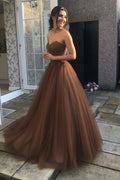 Sweetheart Open Back Pink Lace Long Prom Dress Tulle Aline Formal