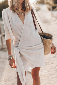 Sylara | Women's Wrap V-Neck Short Sleeve Mini Dress