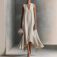 Sylvana | Women's V-Neck Sleeveless Ruffle Hem Midi Dress