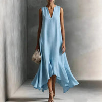 Sylvana | Women's V-Neck Sleeveless Ruffle Hem Midi Dress