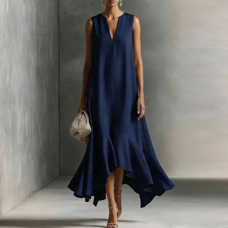 Sylvana | Women's V-Neck Sleeveless Ruffle Hem Midi Dress