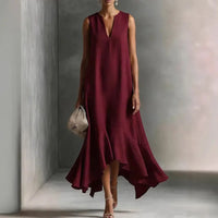 Sylvana | Women's V-Neck Sleeveless Ruffle Hem Midi Dress