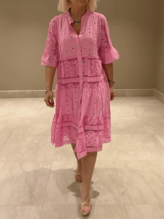Tamara | Women's Embroidered Button Front Midi Dress