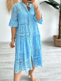 Tamara | Women's Embroidered Button Front Midi Dress