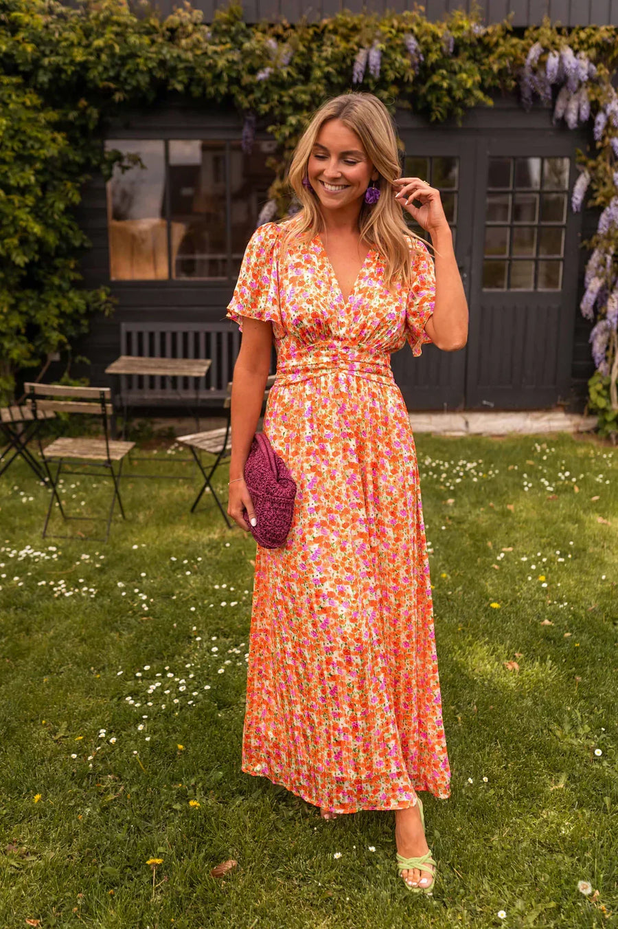 Tamsyn | Women's V-Neck Short Sleeve Floral Maxi Dress