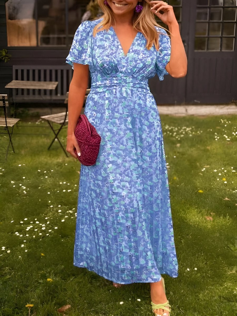 Tamsyn | Women's V-Neck Short Sleeve Floral Maxi Dress