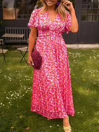 Tamsyn | Women's V-Neck Short Sleeve Floral Maxi Dress