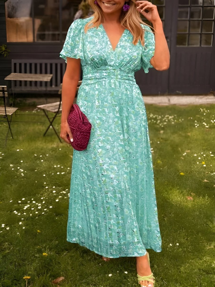 Tamsyn | Women's V-Neck Short Sleeve Floral Maxi Dress