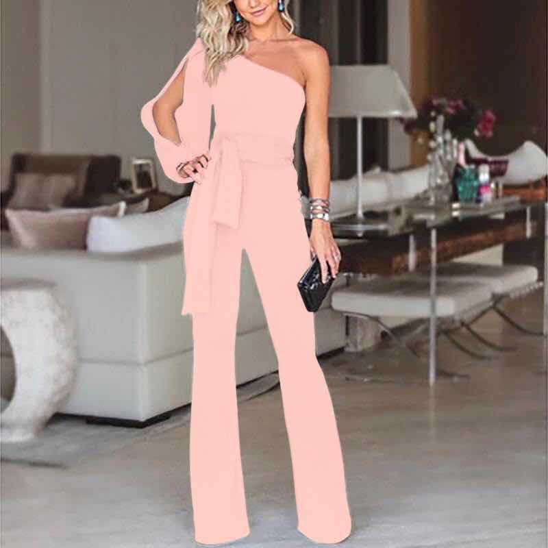 Tavita | Women's One Shoulder Wide Leg Belted Jumpsuit