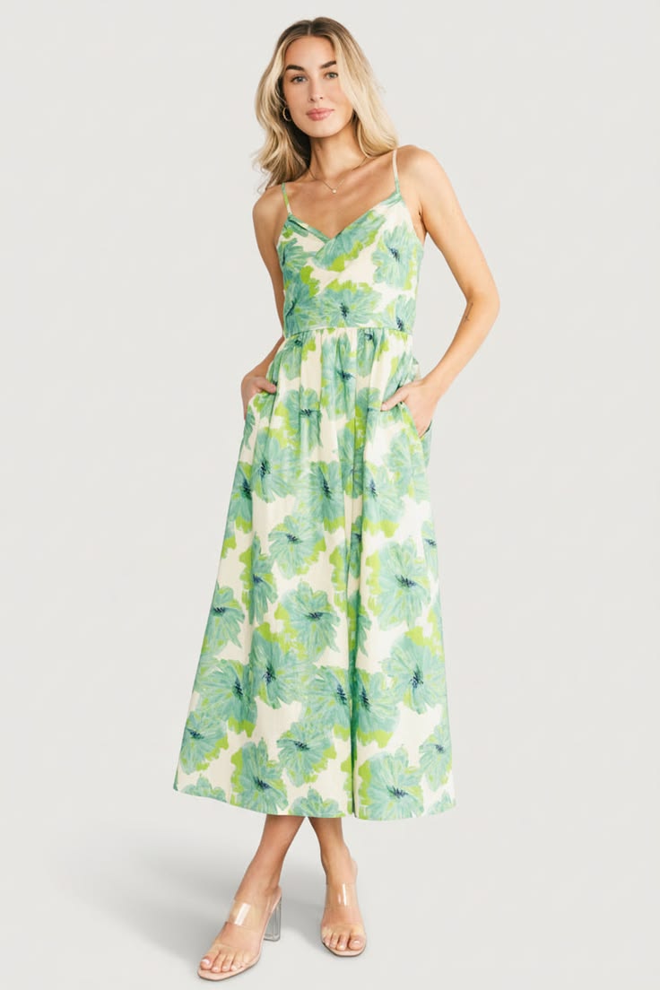 Tenerife Midi Dress Green Floral