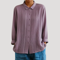 Théa | Women's Collared Pleated Lace Trim Long Sleeve Blouse