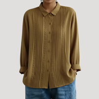 Théa | Women's Collared Pleated Lace Trim Long Sleeve Blouse