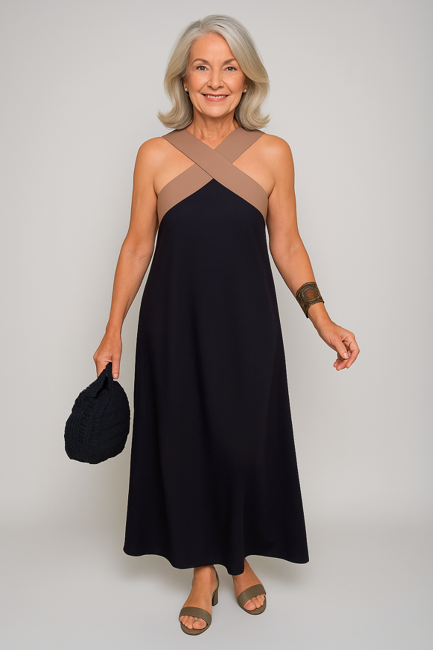 Thalia | Women's Cross Neck Sleeveless Maxi Dress