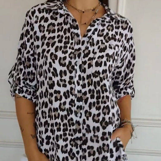 Thalia | Women's Leopard Print Button Down Blouse
