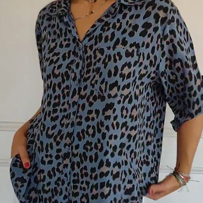 Thalia | Women's Leopard Print Button Down Blouse