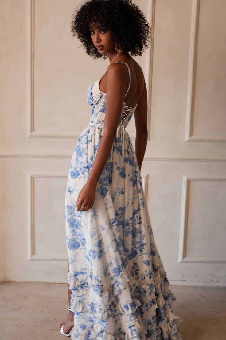 The Carmen Dress In Provencal Blue Floral
