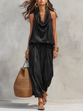 Thessa | Women's Cowl Neck Halter Wide Leg Two-Piece Set