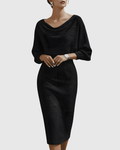 Thessaly | Women's Cowl Neck Batwing Midi Dress