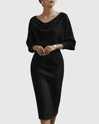 Thessaly | Women's Cowl Neck Batwing Midi Dress