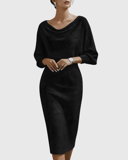 Thessaly | Women's Cowl Neck Batwing Midi Dress