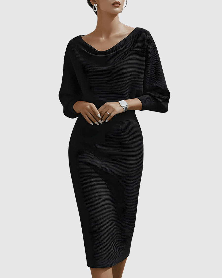 Thessaly | Women's Cowl Neck Batwing Midi Dress