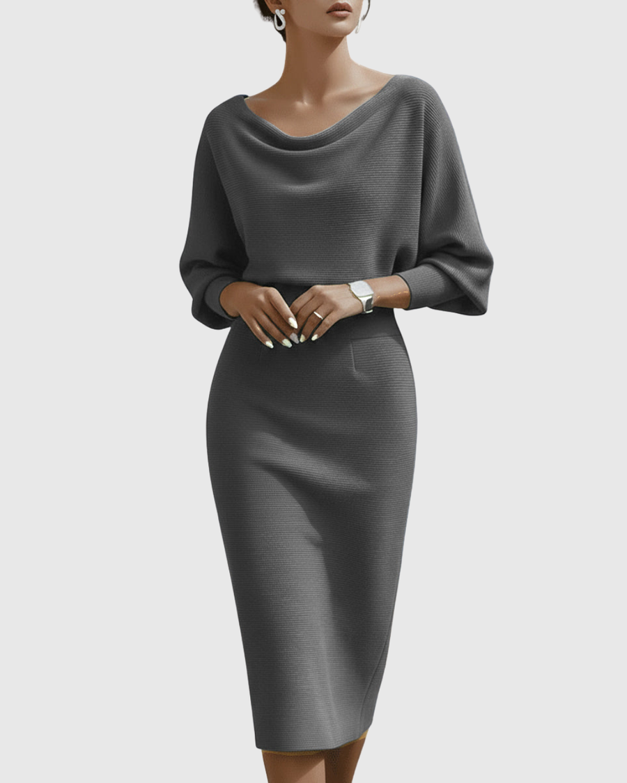 Thessaly | Women's Cowl Neck Batwing Midi Dress