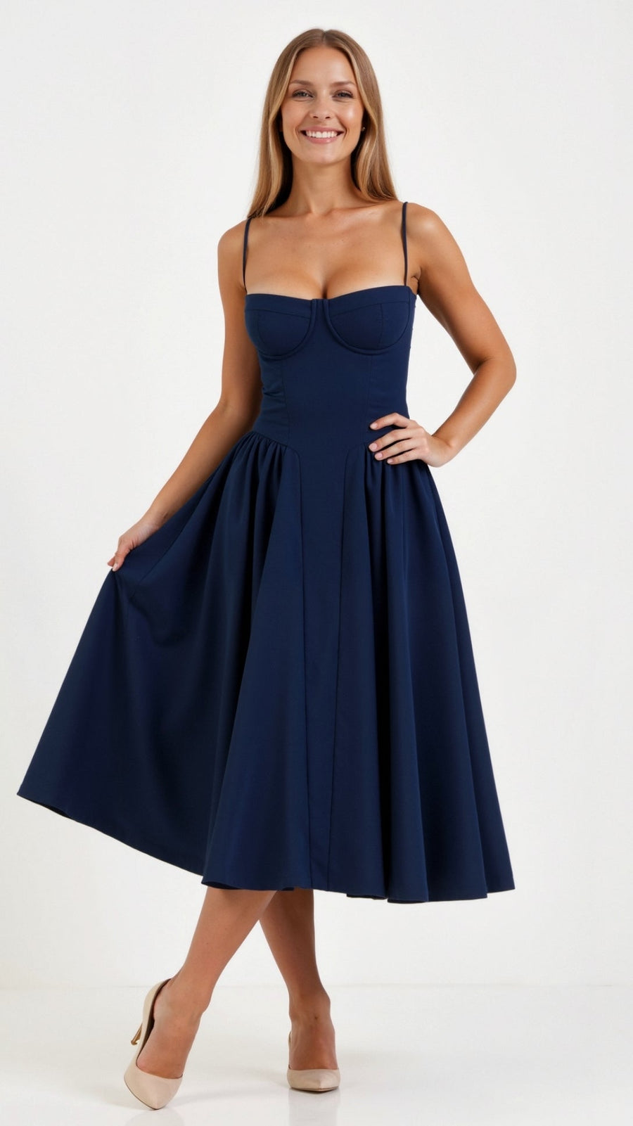 Thessamine | Women's Floral Sweetheart Corset Midi Dress