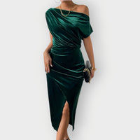 Thessara | Women's Off Shoulder Ruched Midi Dress