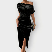 Thessara | Women's Off Shoulder Ruched Midi Dress