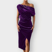 Thessara | Women's Off Shoulder Ruched Midi Dress