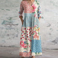 Thessira | Women's Patchwork V-Neck 3/4 Sleeve Maxi Dress