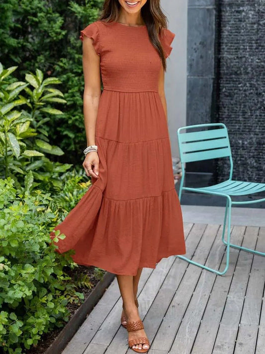 Luna | Tiered Maxi Dress Cap Sleeve Tummy Control Orange