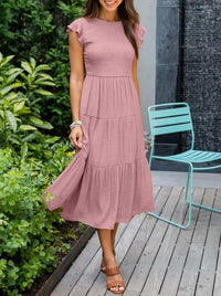 Luna | Tiered Maxi Dress Cap Sleeve Tummy Control Pink