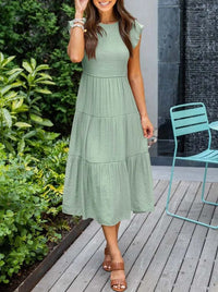 Luna | Tiered Maxi Dress Cap Sleeve Tummy Control Light Green