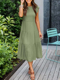 Luna | Tiered Maxi Dress Cap Sleeve Tummy Control Dark Green