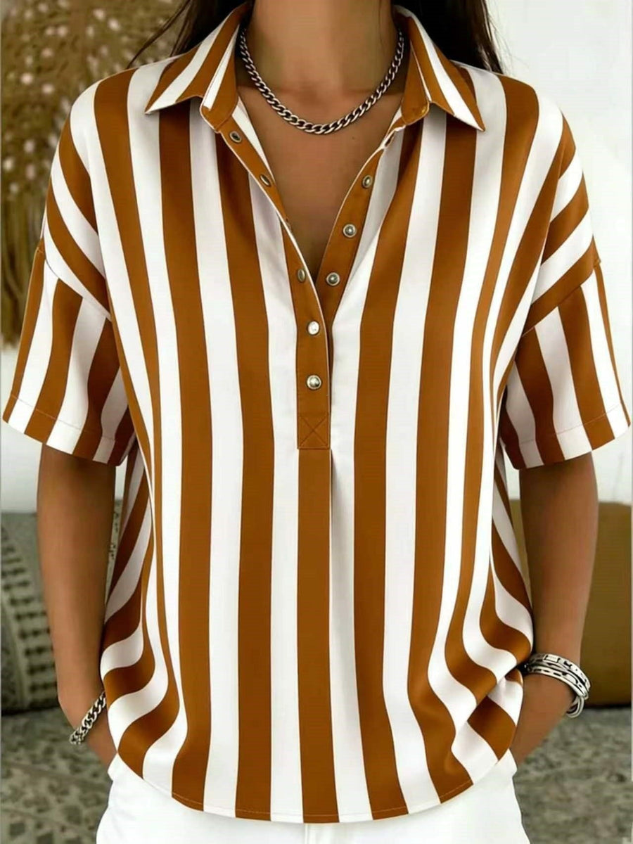 Tilda | Women's Striped Collared Half-Button Blouse