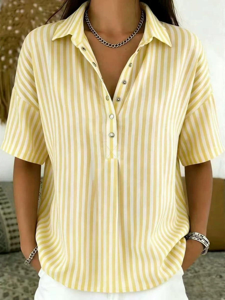 Tilda | Women's Striped Collared Half-Button Blouse