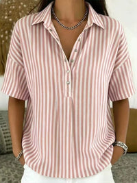 Tilda | Women's Striped Collared Half-Button Blouse