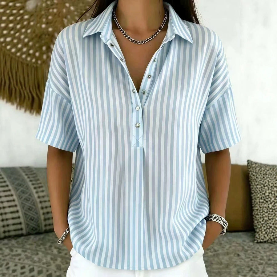 Tilda | Women's Striped Collared Half-Button Blouse