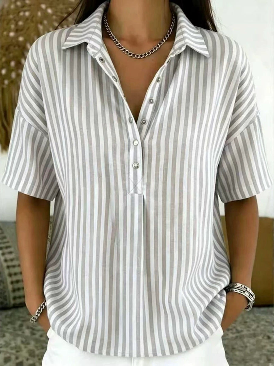 Tilda | Women's Striped Collared Half-Button Blouse