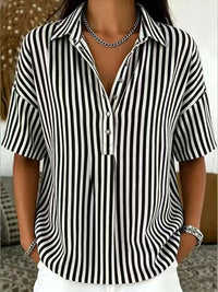 Tilda | Women's Striped Collared Half-Button Blouse