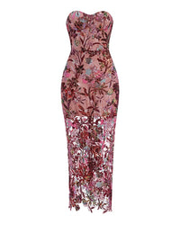 Tokyo Dahlia Floral Sequins Maxi Dress Red