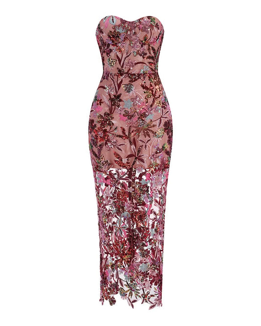 Tokyo Dahlia Floral Sequins Maxi Dress Red