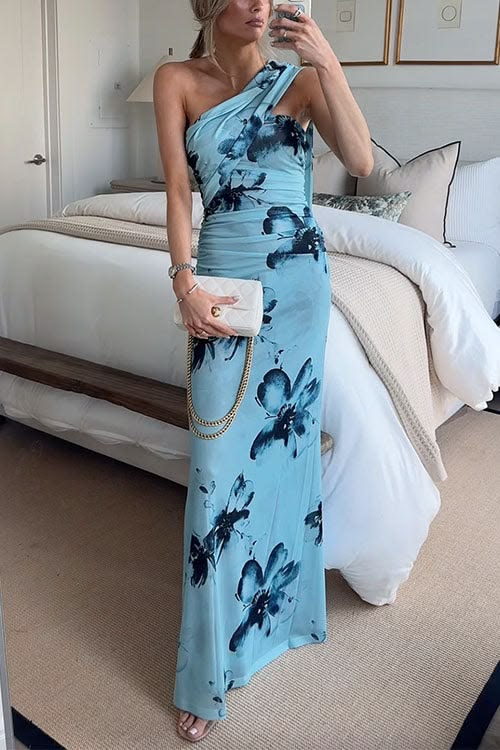 Turquoise Margovil Strapless Tube Floral Print Bodycon Maxi Dress