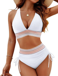 Olivia | Two Piece Bikini Set Deep V-Neck High Waisted Tummy Control White