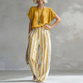 Isabella | Two Piece Linen Set Wide Leg Pants Short Sleeve Top