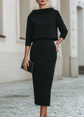 Evelyn | Two Piece Set Boat Neck Top Midi Skirt 3/4 Sleeve Crepe