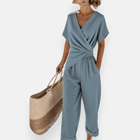 Camila | Two-Piece Set Wrap Top Wide-Leg Pants Draped Bow Blue